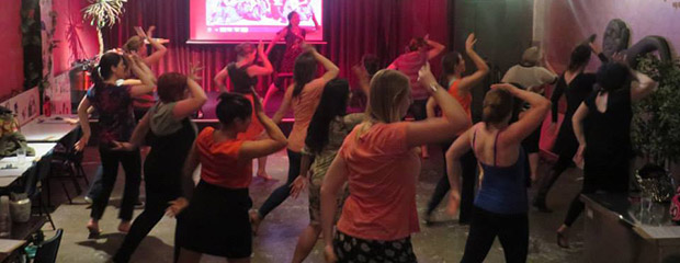 A class of people dancing a Bollywood routine